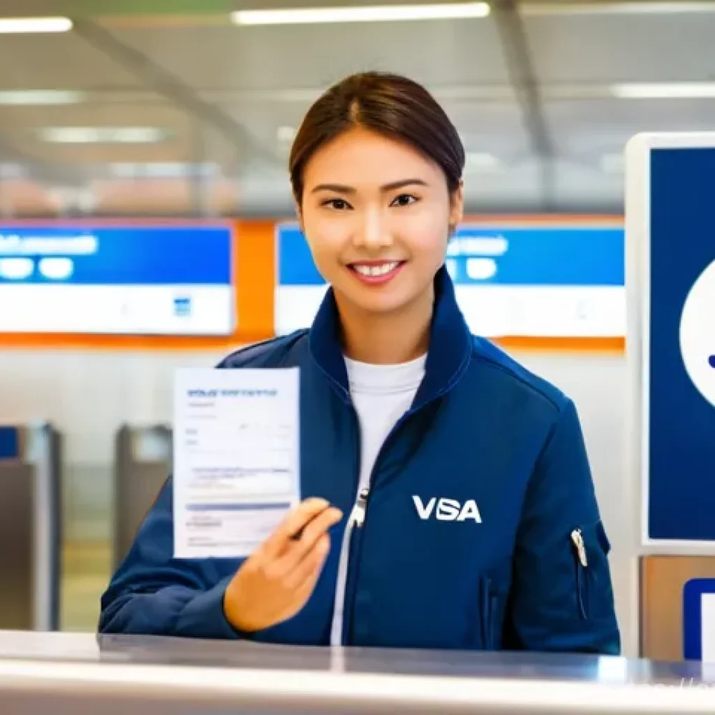 여행 계획 시 유의해야 할 법적 사항 - **Prompt 1: Visa and Entry Requirements Stress**
A young adult traveler, dressed in comfortable ...