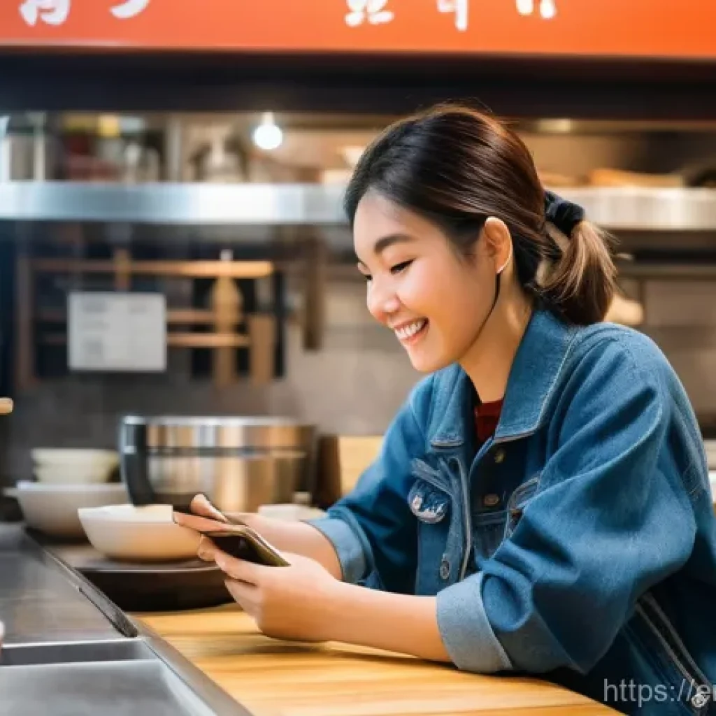독립 여행을 위한 언어 장벽 극복 방법 - **A Vibrant Culinary Discovery in Tokyo:**
A solo female traveler, dressed in stylish yet practi...