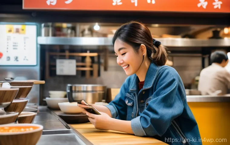 독립 여행을 위한 언어 장벽 극복 방법 - **A Vibrant Culinary Discovery in Tokyo:**
A solo female traveler, dressed in stylish yet practi...