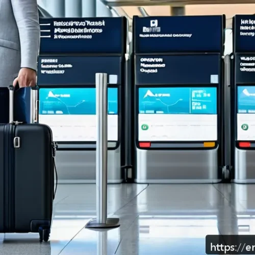 Home 17 여행 중 빠지기 쉬운 실수와 예방 방법 - A modern traveler in a bustling international airport, calmly walking with a medium-sized, organized...